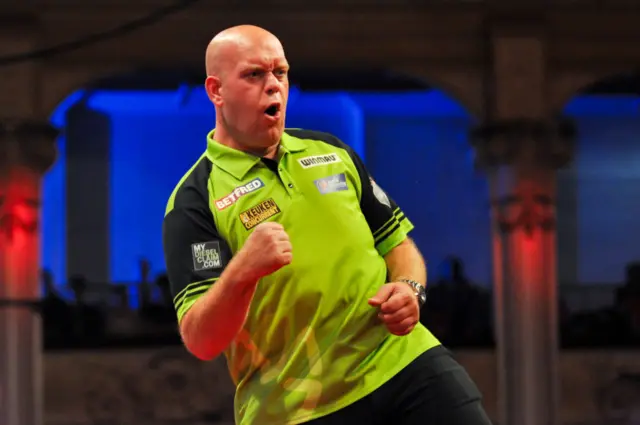 Michael van Gerwen celebrates at the World Matchplay