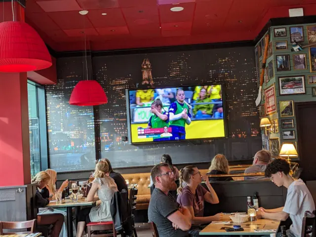 A bar in Stockholm showing Sweden v England on the TV