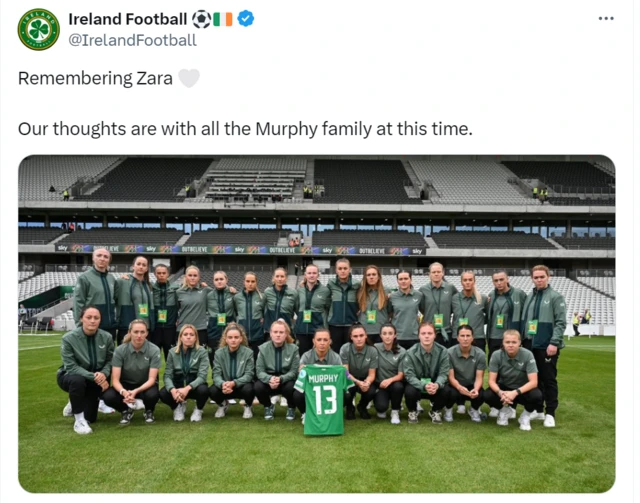 Republic of Ireland team pay tribute to Zara Murphy