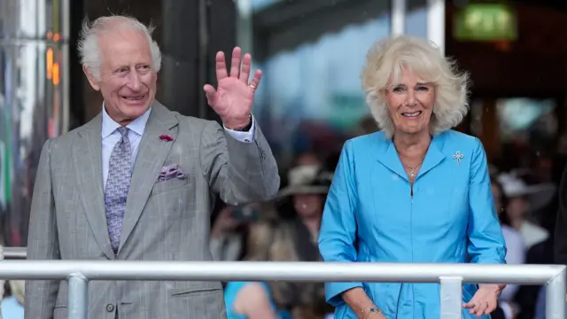 King Charles III and Queen Camilla attend the King's Parade outside Pomme d'Or Hotel, Liberation Square in St Helier, Jersey.