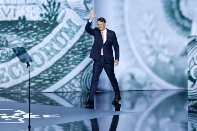 Virginia Governor Glenn Youngkin enters the stage the Republican convention