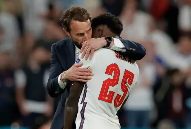 Southgate comforts Saka after the Euro 2020 final