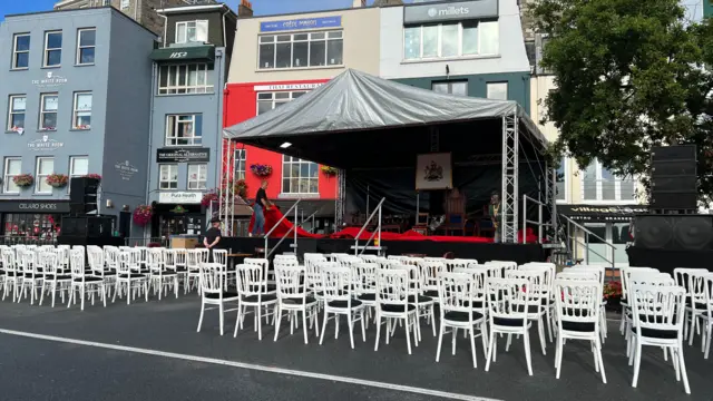 Chairs and stage on St Peter Port seafront