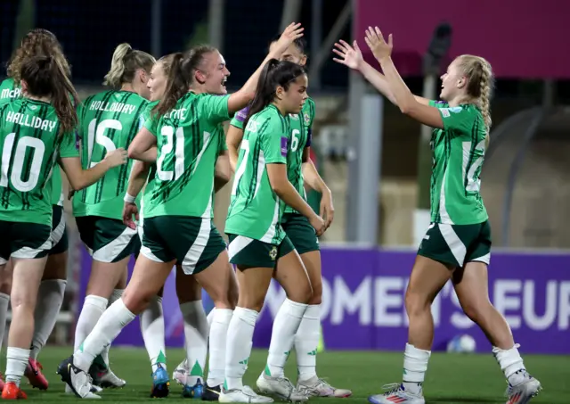 Kerry beattie celebrates a goal