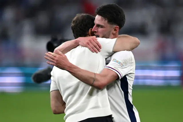 Gareth Southgate and Declan Rice hug