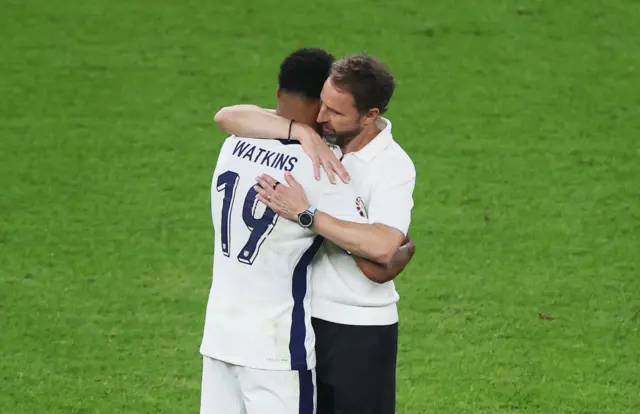 Ollie Watkins hugs Gareth Southgate