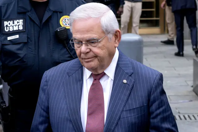 New Jersey Senator Bob Menendez pictured outside of a federal courthouse