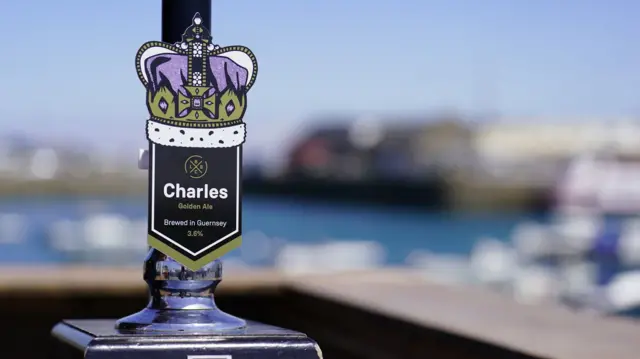 The pump for Charles beer which was shown to King Charles III as he toured a showcase of Guernsey culture, heritage, produce and environmental initiatives on Crown Pier in St Peter Port.