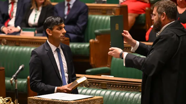 Rishi Sunak being sworn in as an MP