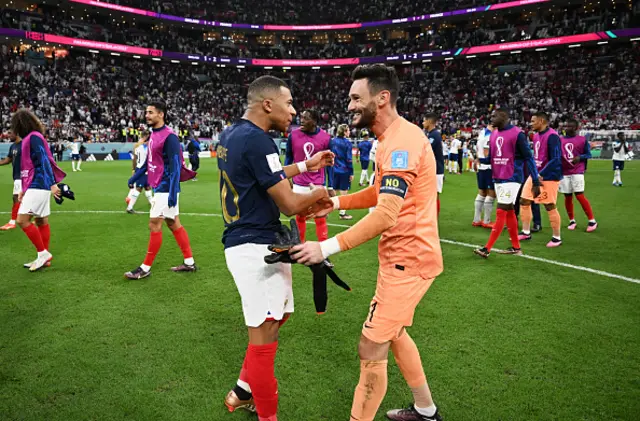 Kylian Mbappe and Hugo Lloris of France celebrate