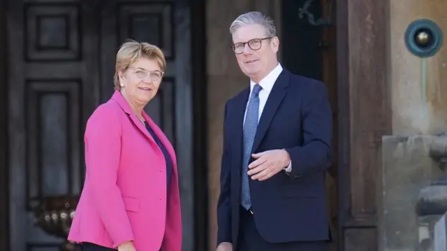 President of the Swiss Confederation Viola Amherd greeted by Keir Starmer