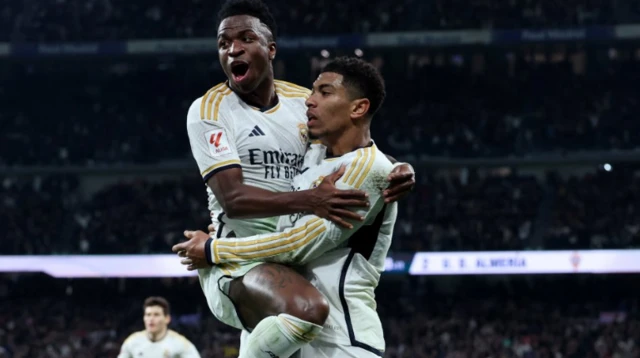 Real Madrid's Jude Bellingham and Vinicius Junior celebrate