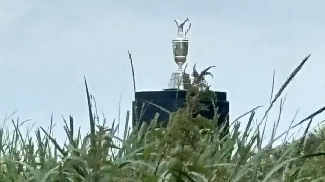 The Claret Jug by the first tee at Royal Troon