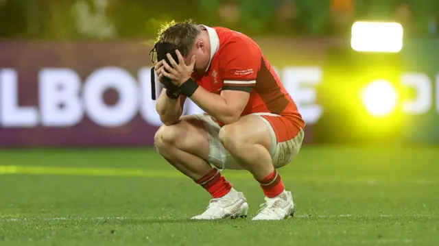 A dejected Evan Lloyd of Wales