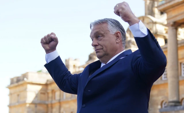 Fists in the air for Hungarian PM Viktor Orban