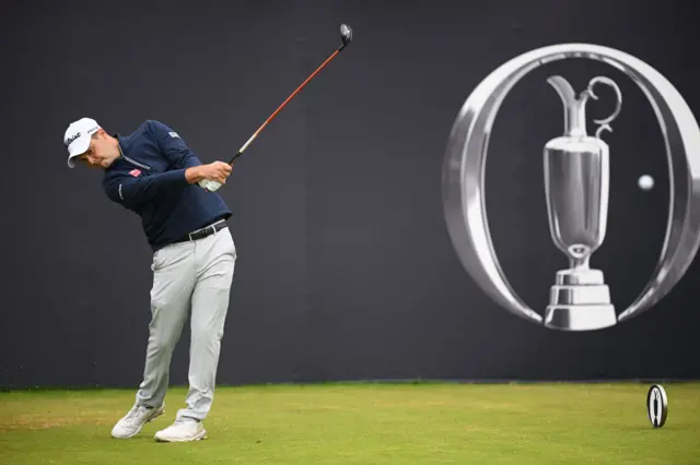 Jack McDonald hits a tee shot on the first hole at Royal Troon