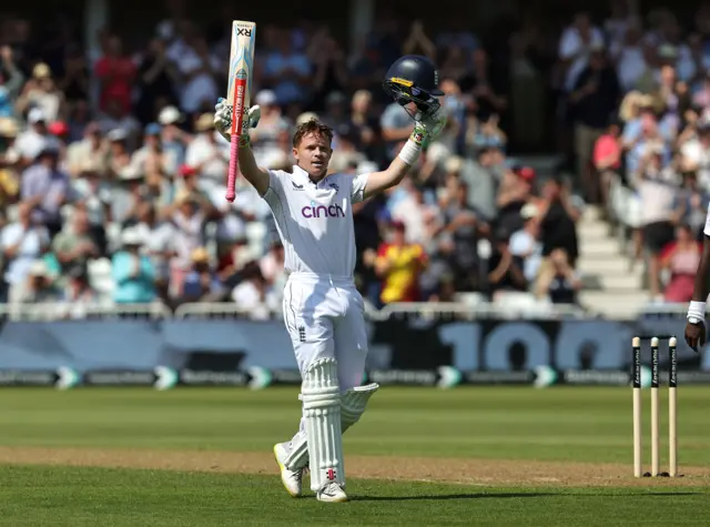 Ollie Pope celebrates his century