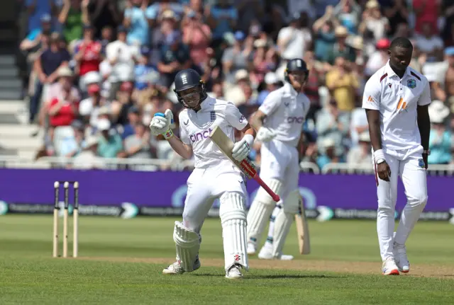 Ollie Pope celebrates his century