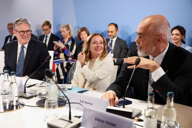 Keir Starmer with Italian PM Giorgia Meloni and Albanian PM Edi Rama at the EPC summit