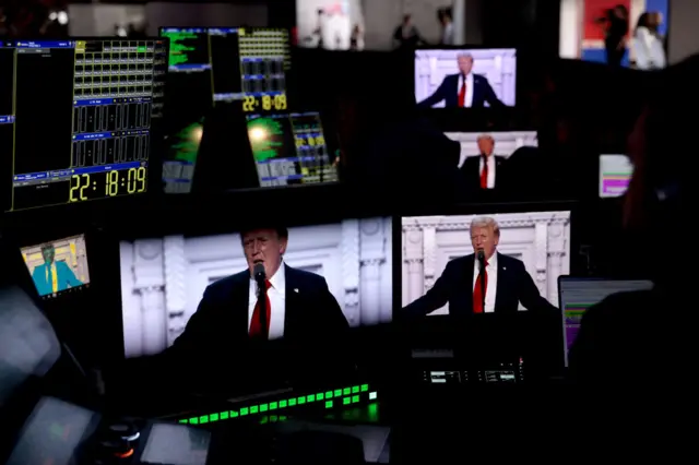 Donald Trump on TV feeds for news outlets