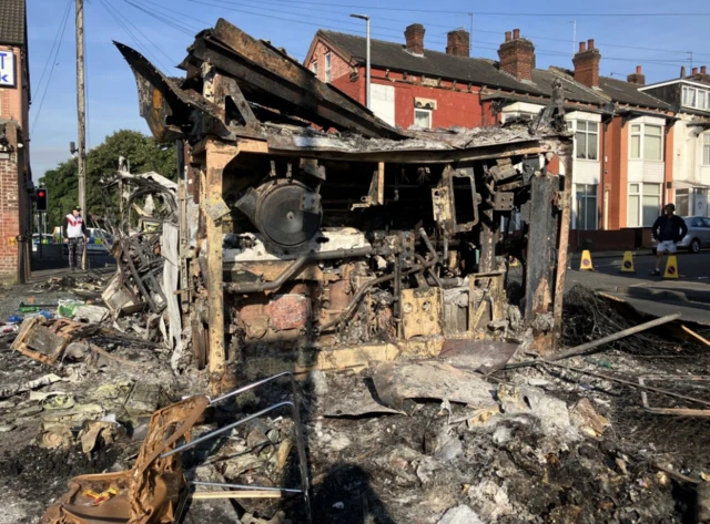 The double decker bus that was set on fire during Thursday night's disturbance