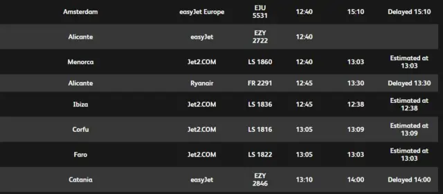 Departure board shows a number of services have been disrupted.