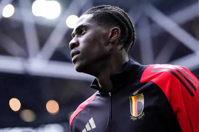 Amadou Onana defensive midfield of Belgium and Everton FC during the warm-up