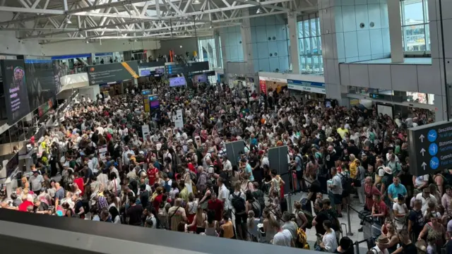 The scene at Budapest airport earlier today