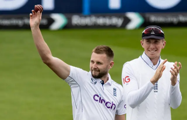 Gus Atkinson celebrates his five-wicket haul against West Indies at Lord's