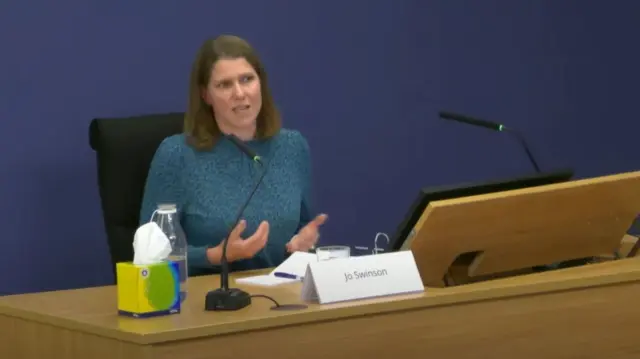 Former postal affairs minister Jo Swinson at the inquiry.