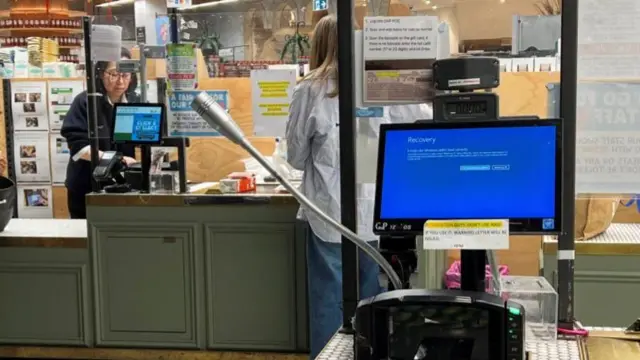 Blue screen / error screen on cash registers in a store in Australia