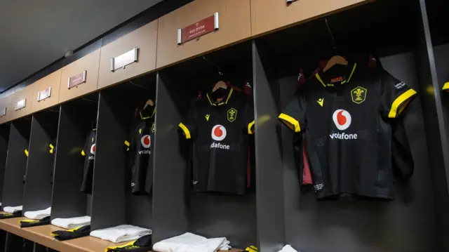 Wales' shirts in the dressing room in Brisbane