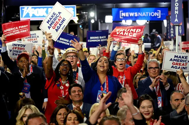 Crowd cheers during Donald Trump's speech at the Republican party