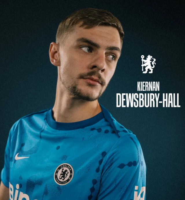 Kiernan Dewsbury-Hall poses in a Chelsea shirt