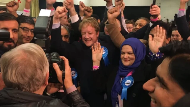 Paul Bristow celebrating winning the election in 2019