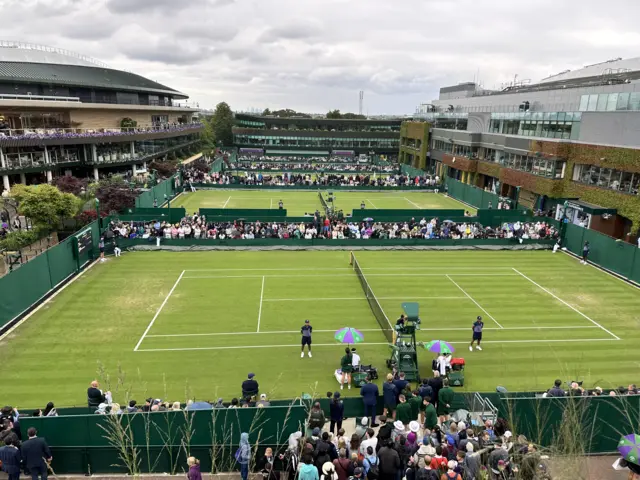 High view of court 14