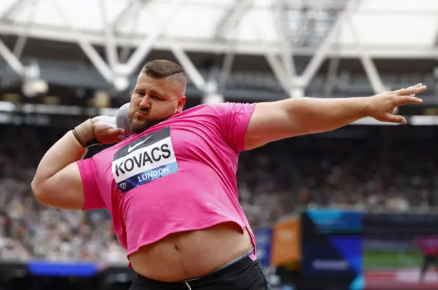 Joe Kovacs prepares to throw a shot put