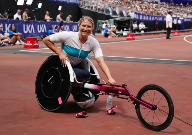 Sammi Kinghorn sits in her wheelchair on the track