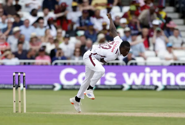 West Indies' Shamar Joseph in action