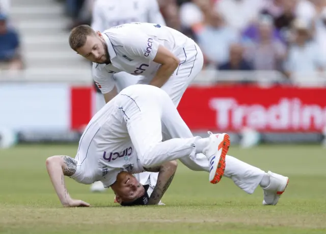 Ben Stokes attempts to take a catch