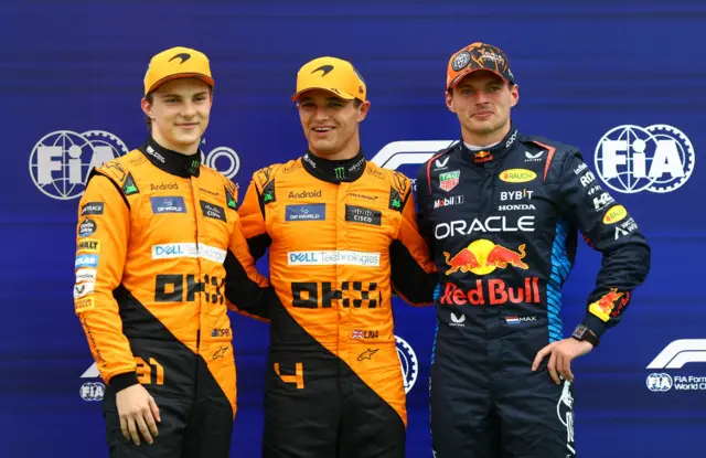 Oscar Piastri, Lando Norris and Max Verstappen