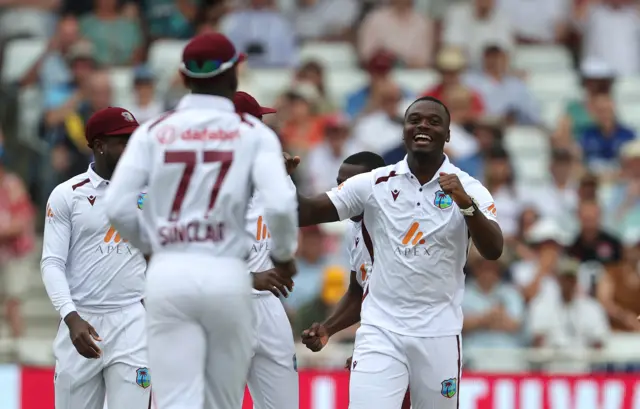 Jayden Seales celebrates the run out of Zak Crawley