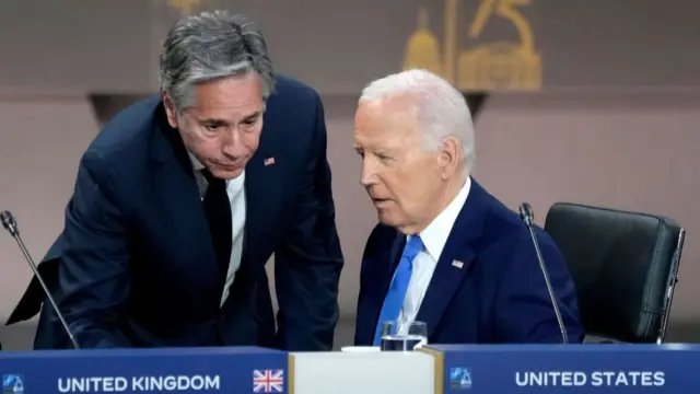 Blinken and Biden seen together earlier this month at the Nato summit in Washington