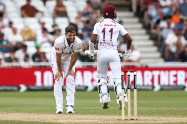 Chris Woakes reacts