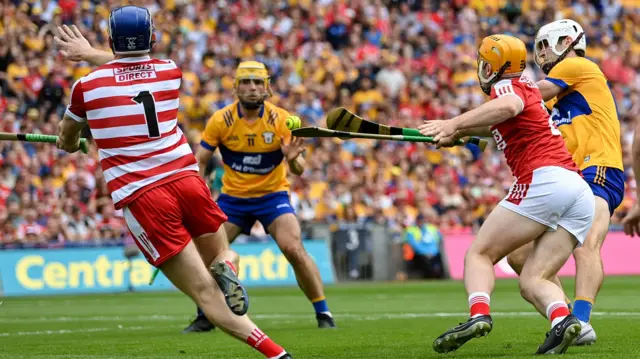 Aidan McCarthy hammers in Clare's 18th-minute goal at Croke Park