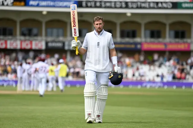 Joe Root acknowledges the Trent Bridge crowd after scoring a century against West Indies