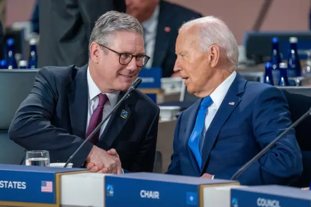 Starmer and Biden shake hands at the Nato summit