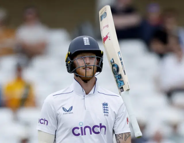 England's Ben Stokes reacts after losing his wicket, caught out by West Indies' Alzarri Joseph off the bowling of Jayden Seales