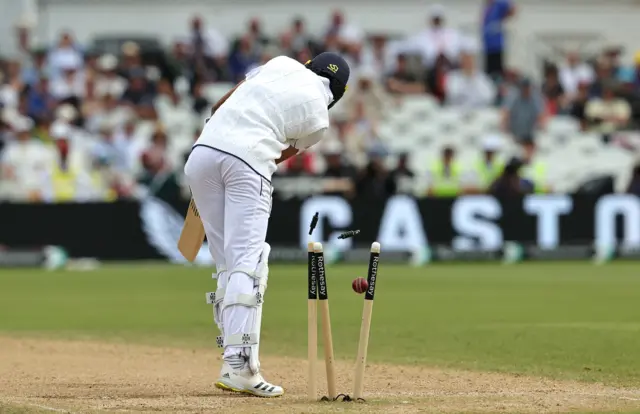 Shoaib Bashir is bowled