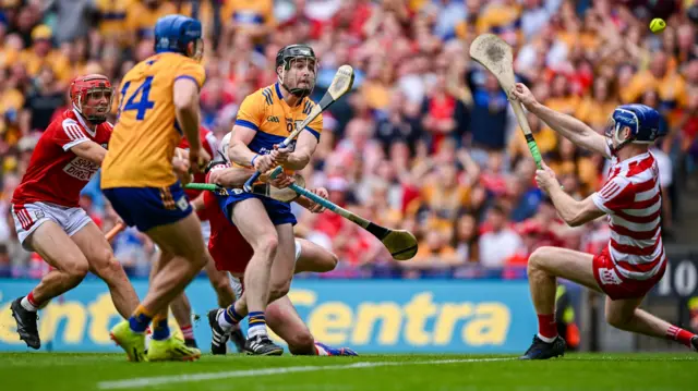 Tony Kelly lofts in Clare's third goal at Croke Park